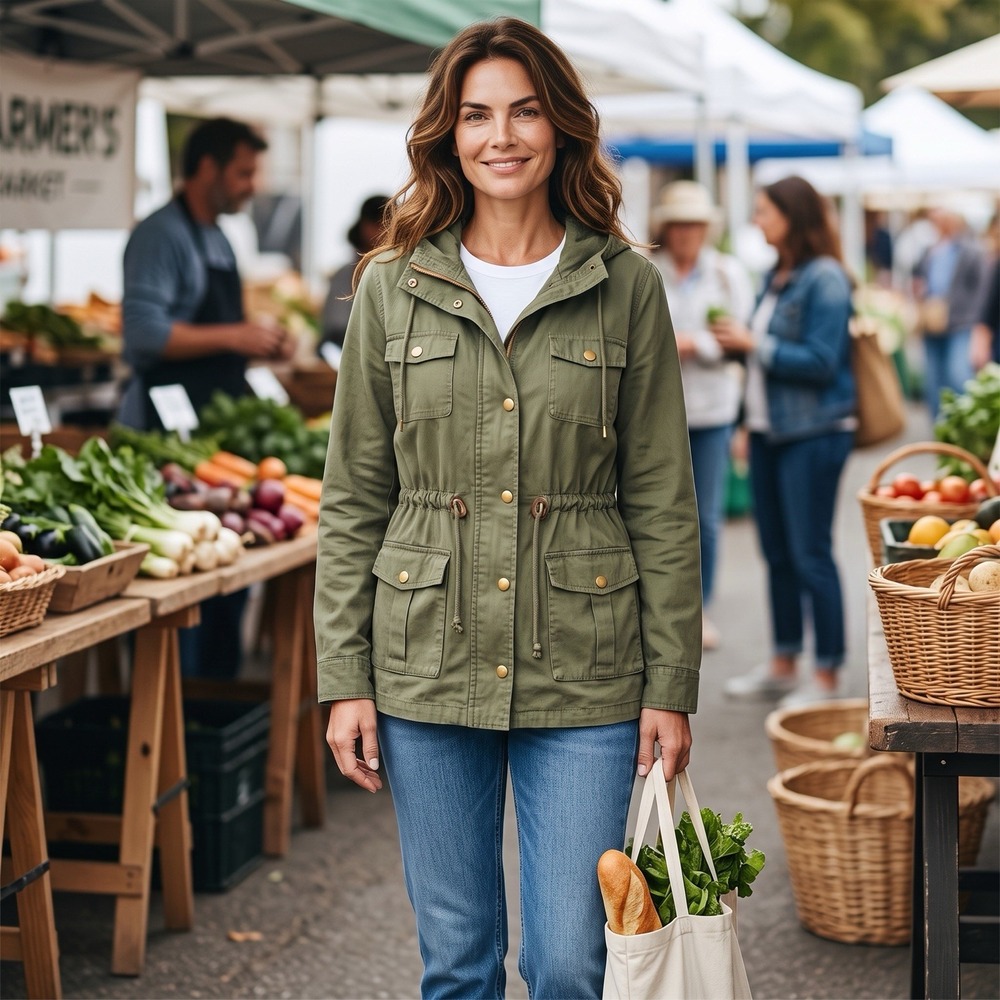 Market & Spruce Jacket Large Olive Green Hooded Utility Field Military Cotton